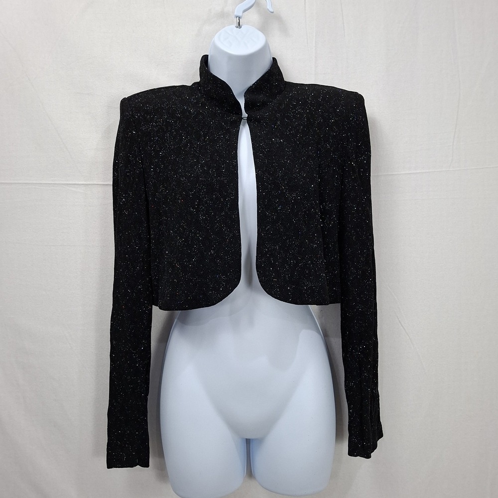 Vtg Y2K Ronnie Nicole Cropped Black Bolero Shrug Jacket Sz 8 Whimsigoth